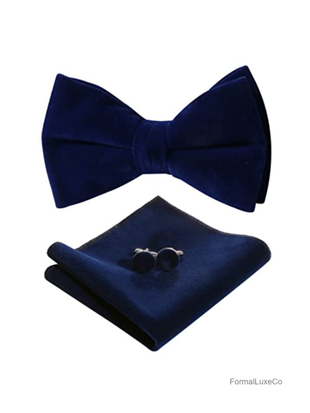 Men's Pre-tied Velvet Bowtie Set with Pocket Square & Cufflinks